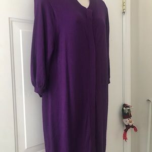 Iman Plum 33” Long open Front Cardigan Sweater Duster 3/4 Sleeves Hidden Snaps S